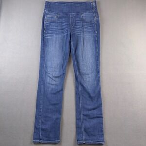 Spanx The Signature Straight Blue Jeans High Rise Pull On Side Zip Size 32